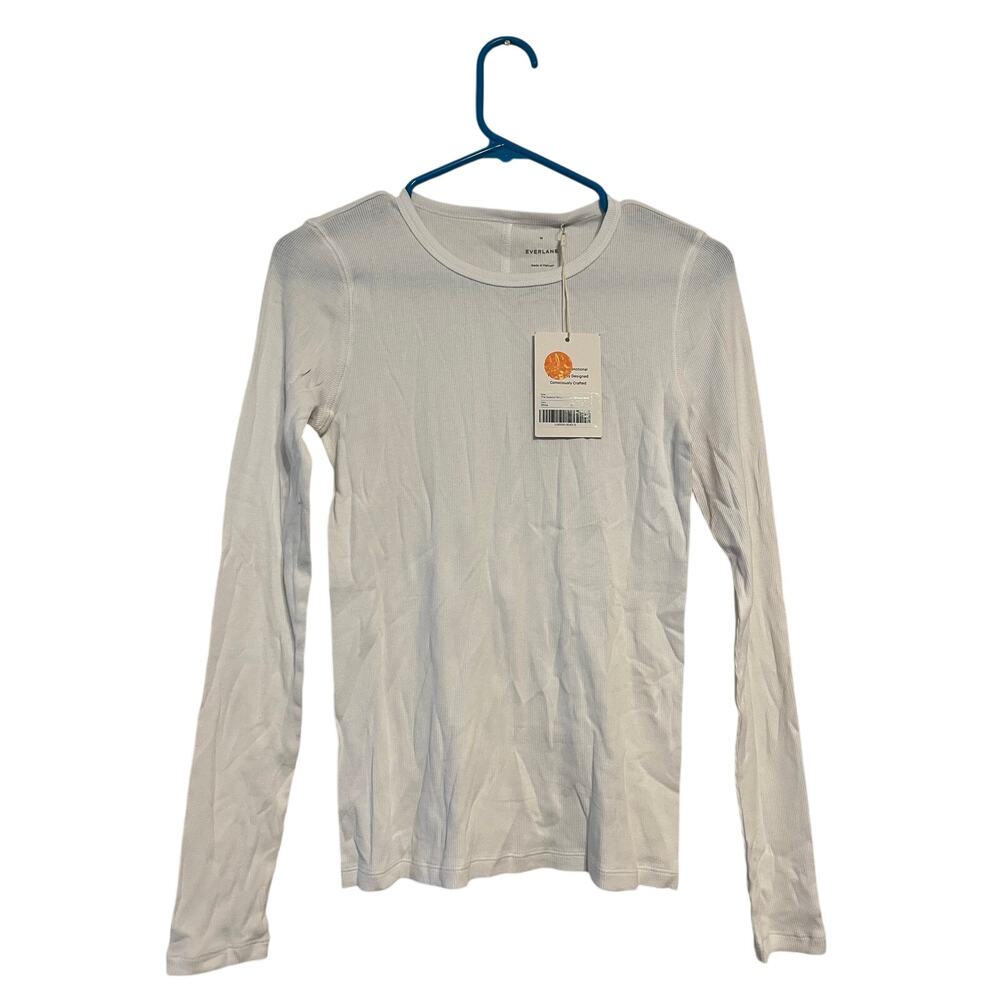 Everlane The Supima® Micro-Rib Long-Sleeve Crew in White Size M NWT!